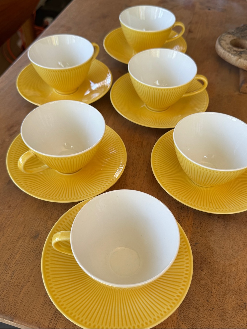 Rörstrand Capri MCM Swedish Yellow Teacup and Saucer Set - 6 Pieces